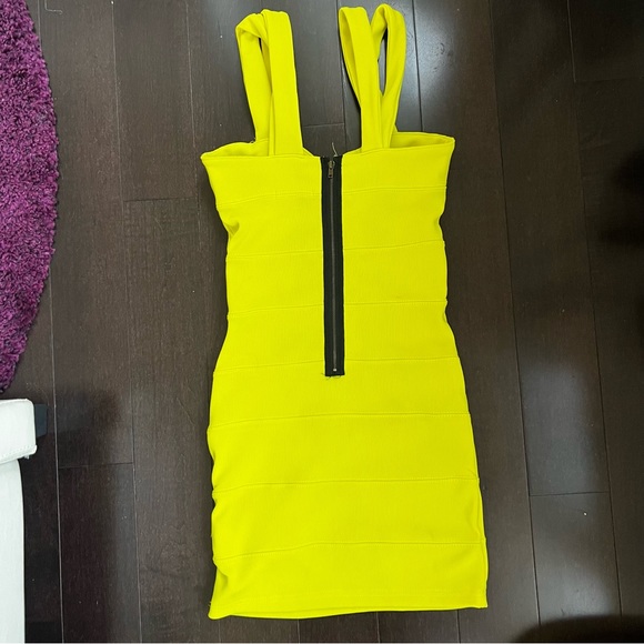 Bright Yellow/Green Tight Fitted Mini Dress Size Small - Picture 3 of 7